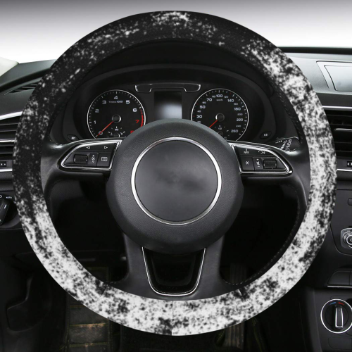 Black White Watrcolor Grunge Painting 1 Steering Wheel Cover with Anti-Slip Insert