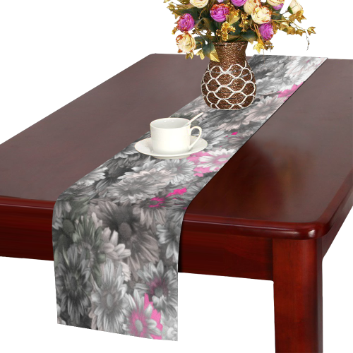 Pink and Gray Floral Art Table Runner 16x72 inch
