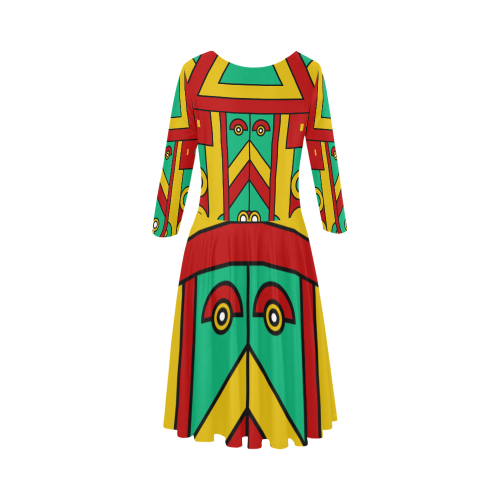 Aztec Spiritual Tribal Elbow Sleeve Ice Skater Dress (D20)