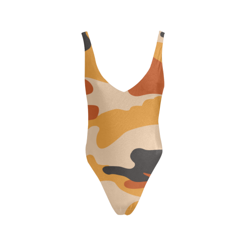 Camouflage pattern illustration Sexy Low Back One-Piece Swimsuit (Model S09)