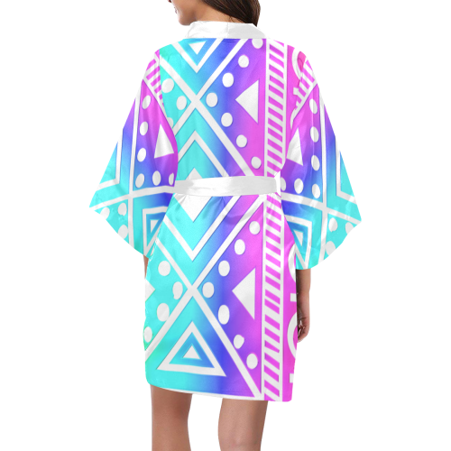 Rainbow Multicolored Ethnic Abstract Design 3 Kimono Robe