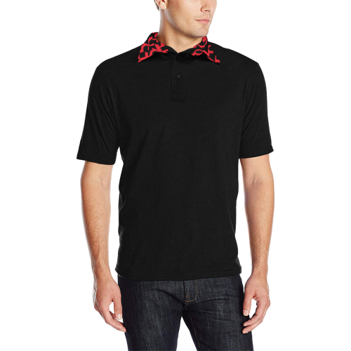 NUMBERS Collection 1234567 Collar "Reverse" Cheery Red/Black Men's All Over Print Polo Shirt (Model T55)