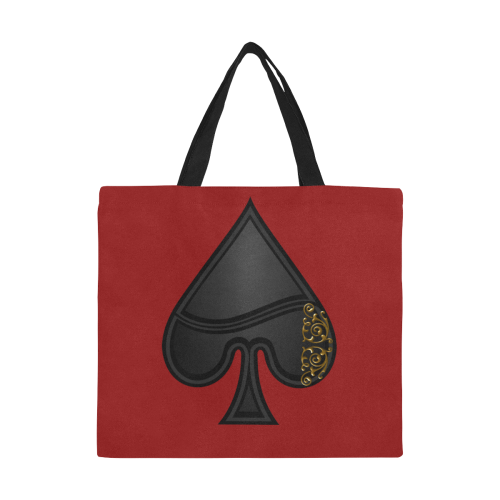 Spade Las Vegas Symbol Playing Card Shape / Red All Over Print Canvas Tote Bag/Large (Model 1699)