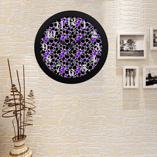 Purple and black paisley Circular Plastic Wall clock
