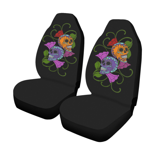 Día De Los Muertos Two Skulls Flowers Car Seat Covers (Set of 2)