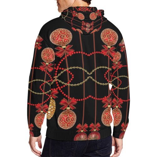 Red and Gold Christmas Ornaments All Over Print Full Zip Hoodie for Men/Large Size (Model H14)