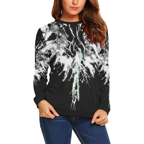 Phoenix - Abstract Painting Bird White 1 All Over Print Crewneck Sweatshirt for Women (Model H18)