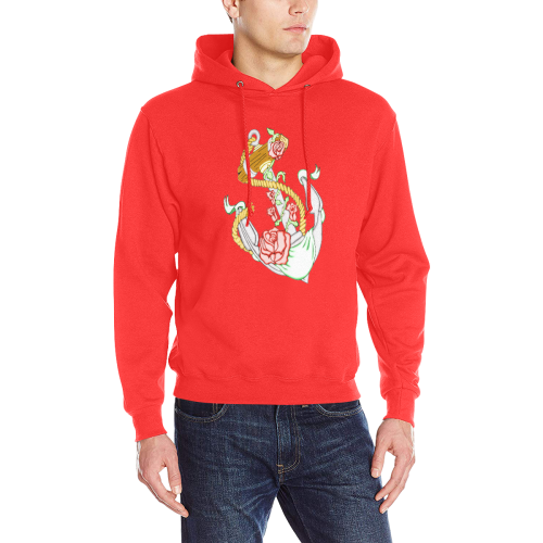 Anchor With Roses Red Men's Classic Hoodie (Model H17)