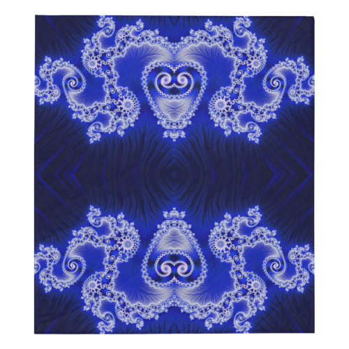 Blue and White Hearts  Lace Fractal Abstract Quilt 70"x80"