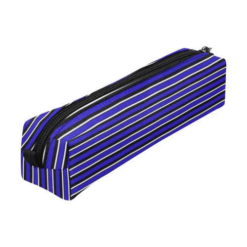 Stripes Black, Blue and White Pencil Pouch/Small (Model 1681)