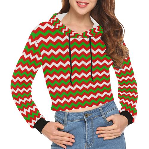 Christmas Zigzag All Over Print Crop Hoodie for Women (Model H22)
