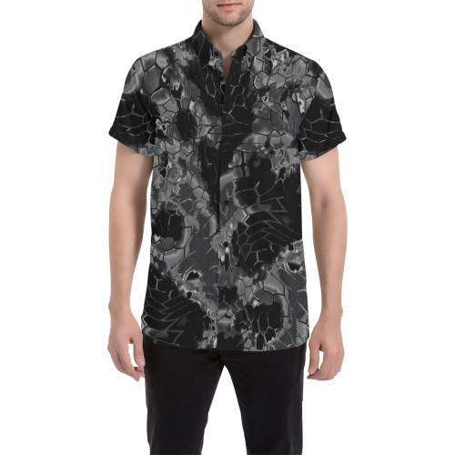 night dragon reptile scales pattern camouflage in dark gray and black Men's All Over Print Short Sleeve Shirt/Large Size (Model T53)