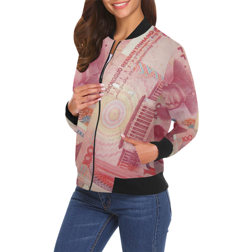 CHINESE YUAN All Over Print Bomber Jacket for Women (Model H19)