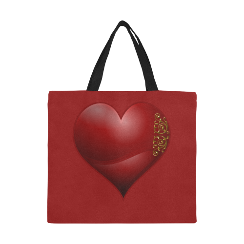 Heart  Las Vegas Symbol Playing Card Shape / Red All Over Print Canvas Tote Bag/Large (Model 1699)