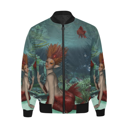 Beautiful mermaid and fantasy fish All Over Print Quilted Bomber Jacket for Men (Model H33)