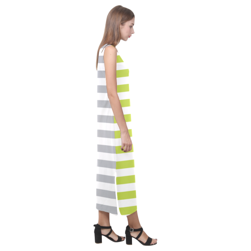 Lime Punch and Grey Stripes Phaedra Sleeveless Open Fork Long Dress (Model D08)