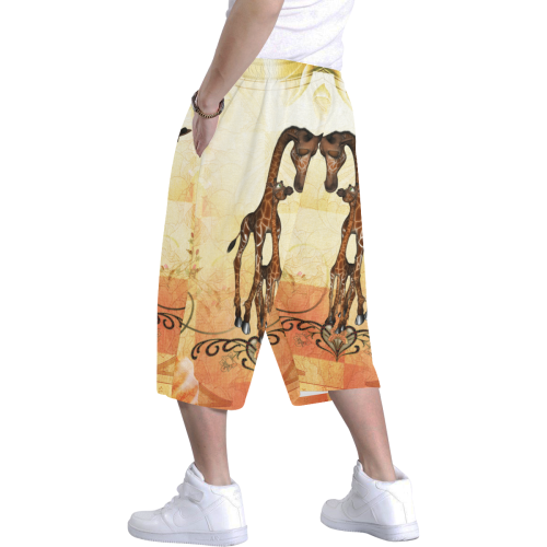 Cute giraffe mum with baby Men's All Over Print Baggy Shorts (Model L37)