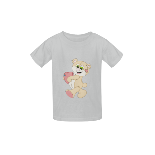 Patchwork Heart Teddy Grey Kid's  Classic T-shirt (Model T22)