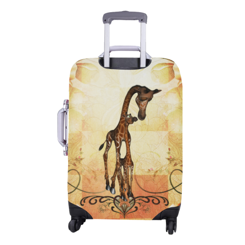 Cute giraffe mum with baby Luggage Cover/Medium 22"-25"