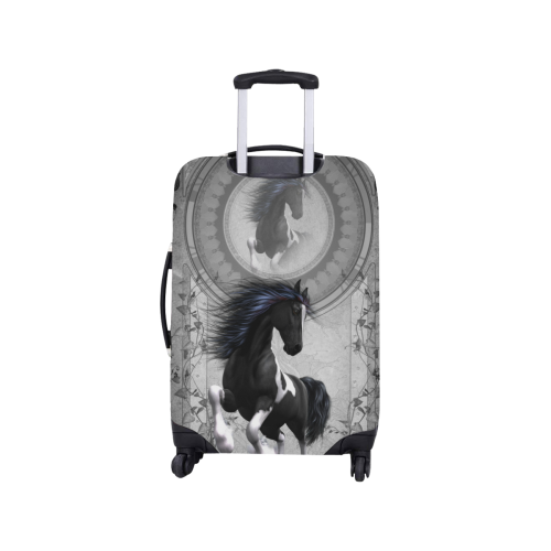 Awesome horse in black and white with flowers Luggage Cover/Small 18"-21"