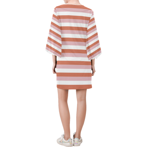 Coral Stripes Bell Sleeve Dress (Model D52)