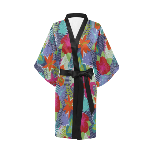 Geometric Shapes Tropical Flowers Pattern 2 Kimono Robe