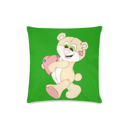 Patchwork Heart Teddy Green Custom Zippered Pillow Case 16"x16"(Twin Sides)