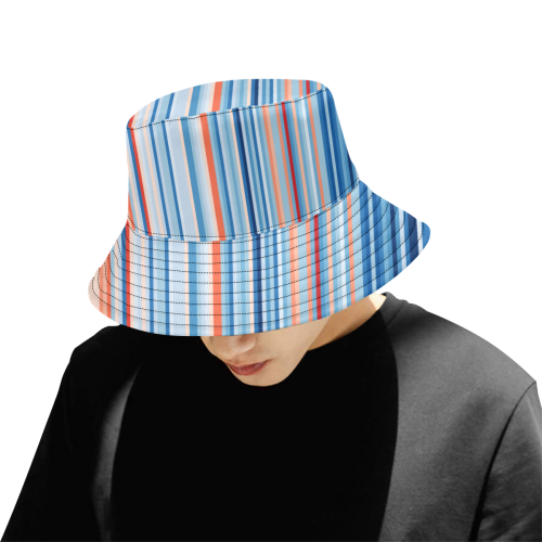 Blue and coral stripe 1 All Over Print Bucket Hat for Men