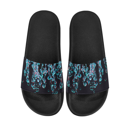 Blue Bubbles on Black Background Photo Women's Slide Sandals (Model 057)