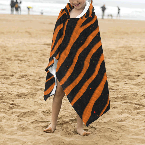 Ripped SpaceTime Stripes - Orange Kids' Hooded Bath Towels