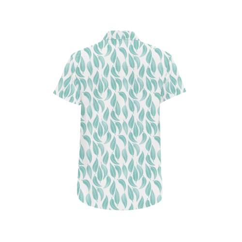 Bleached Coral Blue Leaves Pattern on White Men's All Over Print Short Sleeve Shirt (Model T53)