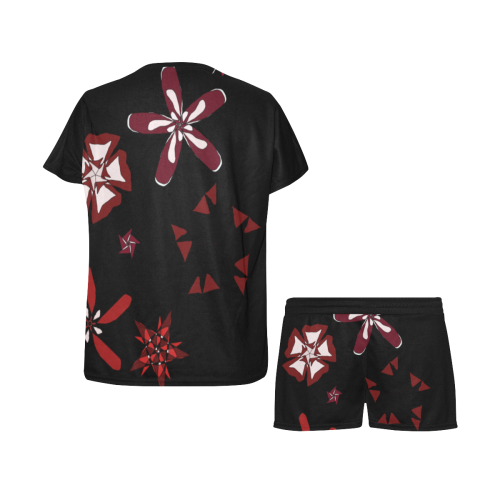 Black, red and white Abstract #17 Women's Short Pajama Set
