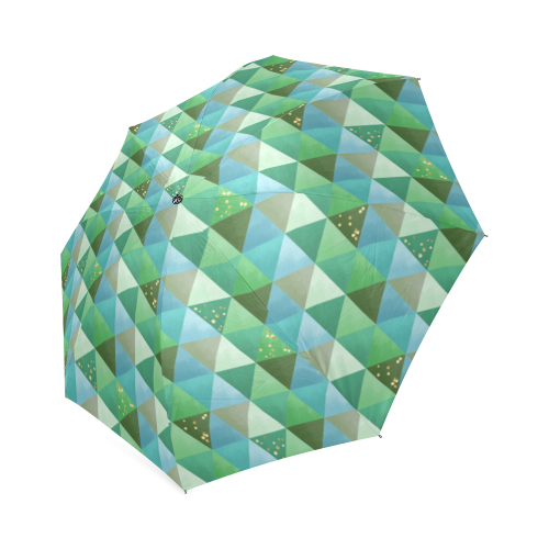 Triangle Pattern - Green Teal Khaki Moss Foldable Umbrella (Model U01)