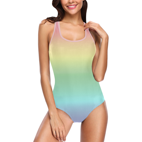 Pastel Rainbow Vest One Piece Swimsuit (Model S04)