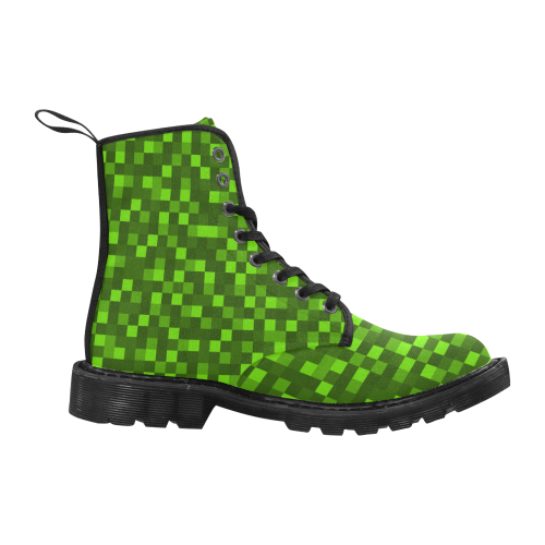 cool pixel blocks green pattern Martin Boots for Women (Black) (Model 1203H)