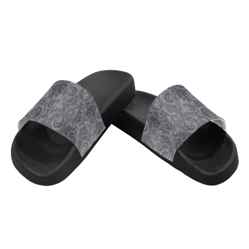 Denim with vintage floral pattern, light grey Women's Slide Sandals (Model 057)