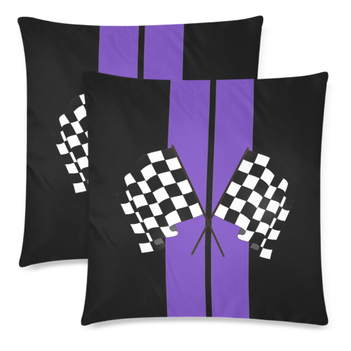 Race Car Stripe, Checkered Flag, Black and Purple Custom Zippered Pillow Cases 18"x 18" (Twin Sides) (Set of 2)