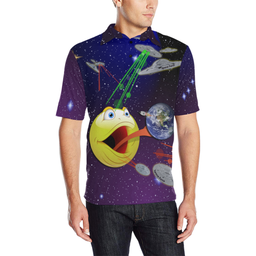 Epic Space Force battle alien frog eats earth Men's All Over Print Polo Shirt (Model T55)