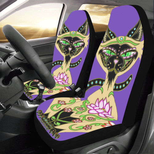Siamese Cat Sugar Skull Purple Car Seat Covers (Set of 2)