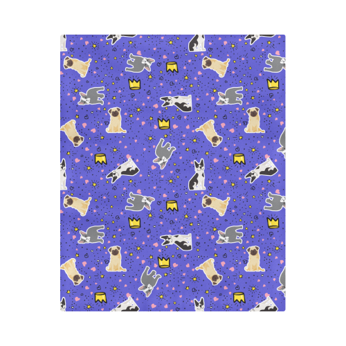 Pugs, Frenchies & Bostons Periwinkle Queen Duvet Cover Duvet Cover 86"x70" ( All-over-print)