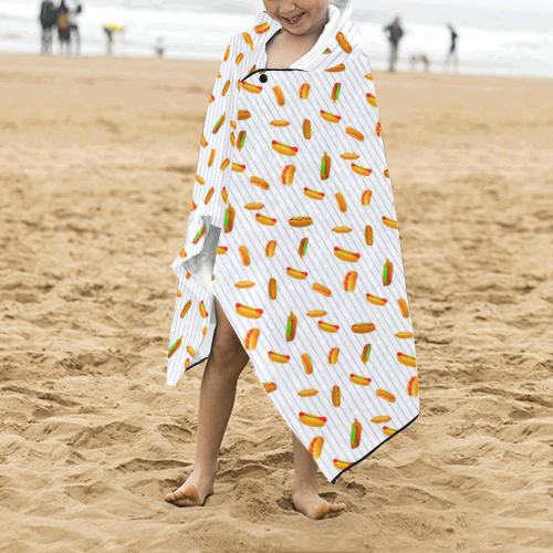 Hot Dog Pattern with Pinstripes Kids' Hooded Bath Towels