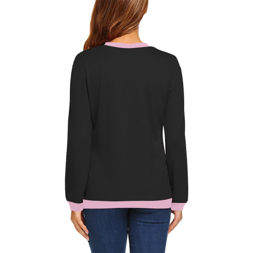 Patchwork Heart Teddy Black/Pink All Over Print Crewneck Sweatshirt for Women (Model H18)