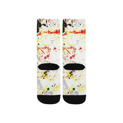 Black, Red, Yellow Paint Splatter Custom Socks for Kids