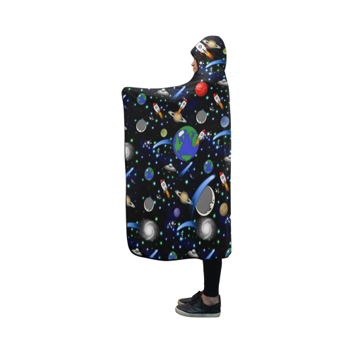 Galaxy Universe - Planets, Stars, Comets, Rockets Hooded Blanket 50''x40''