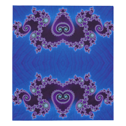 Blue Hearts and Lace Fractal Abstract 2 Quilt 70"x80"