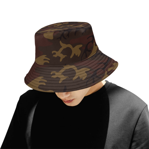 Camo Dark Brown All Over Print Bucket Hat for Men