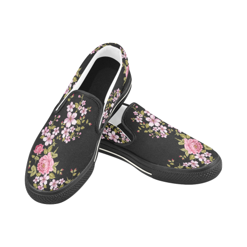 Pure Nature - Summer Of Pink Roses 1 Women's Slip-on Canvas Shoes/Large Size (Model 019)