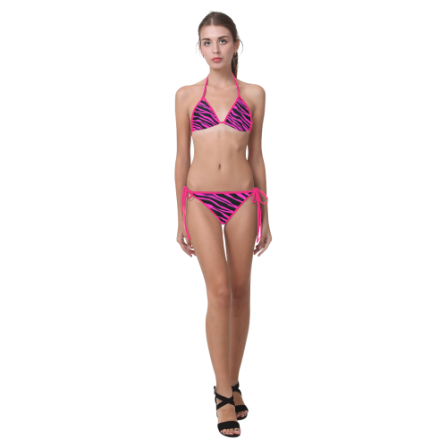 Hot Pink Zebra Stripes Hot Pink Custom Bikini Swimsuit (Model S01)