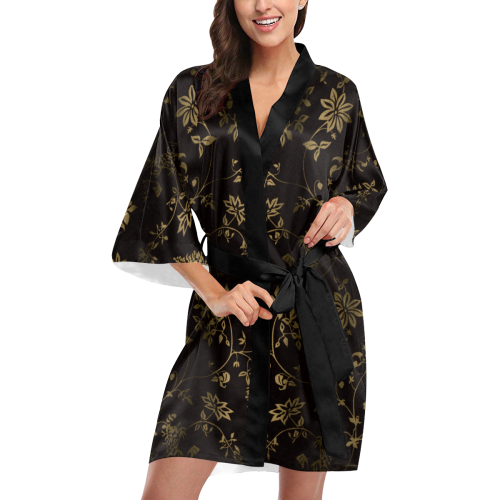 Gothic Victorian Black And Gold Pattern Kimono Robe