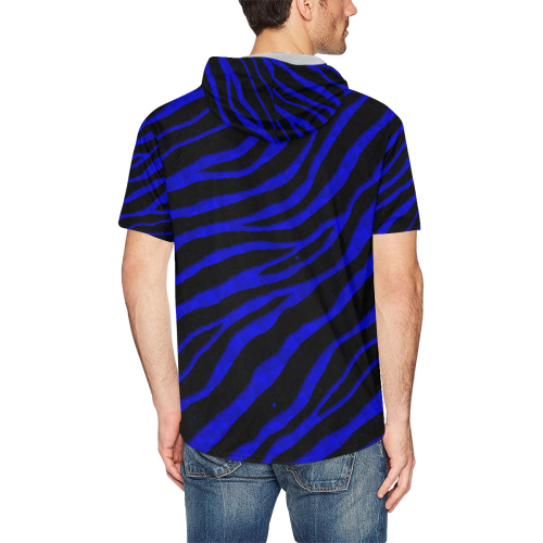 Ripped SpaceTime Stripes - Blue All Over Print Short Sleeve Hoodie for Men (Model H32)